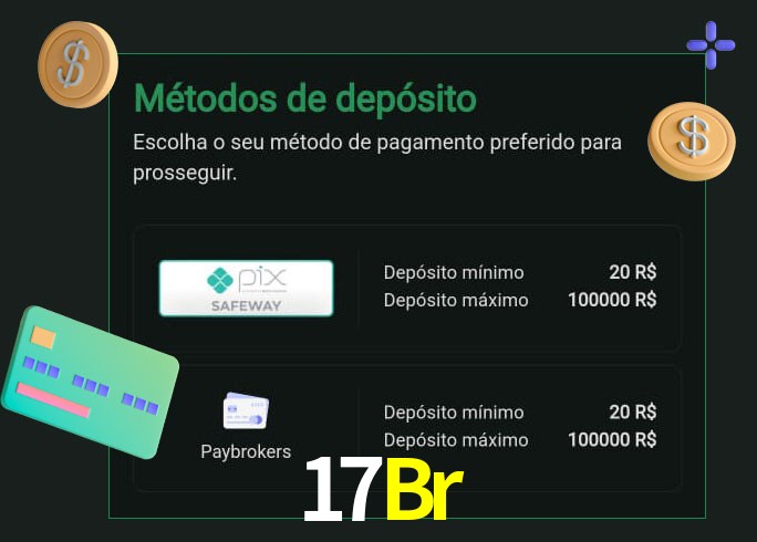 O cassino 17Br oferece uma grande variedade de métodos de pagamento